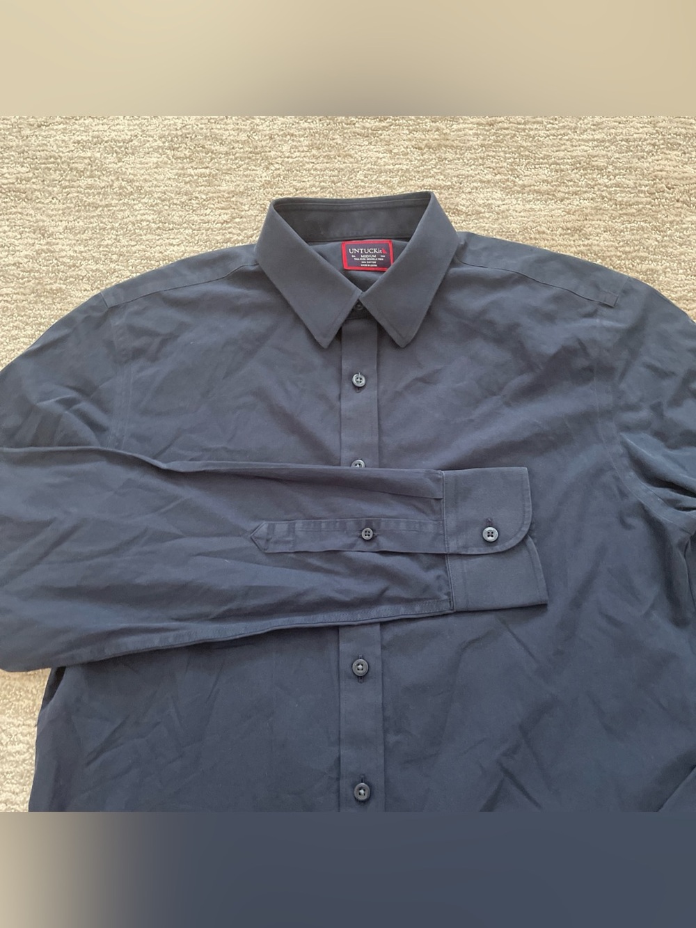 UNTUCKit Castello WF Tall Navy Blue Slim Fit Wrinkle Free Cotton Shirt Men’s M
